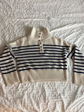 Maje Marin Striped Button-Detail Wool Blend Sweater - Chic & Nautical